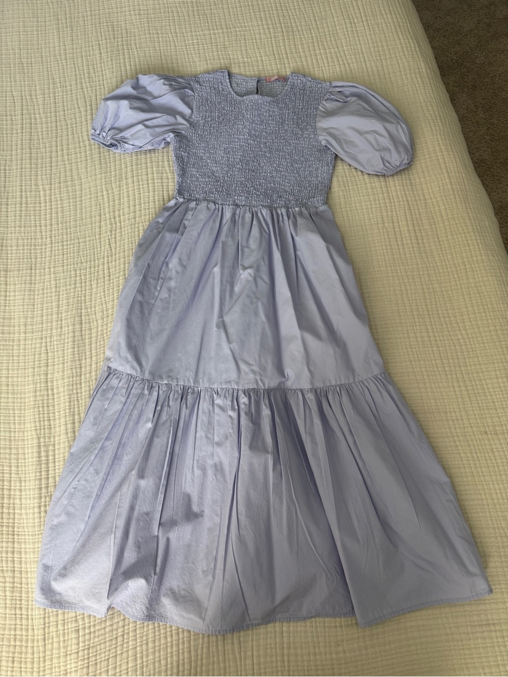 Girls' Light Lavender Puff-Sleeve Smocked Maxi Dress